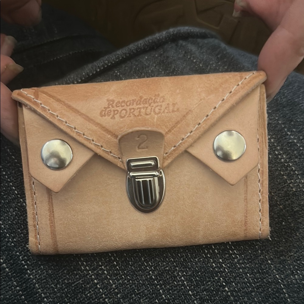 Beige Leather Coin Pouch